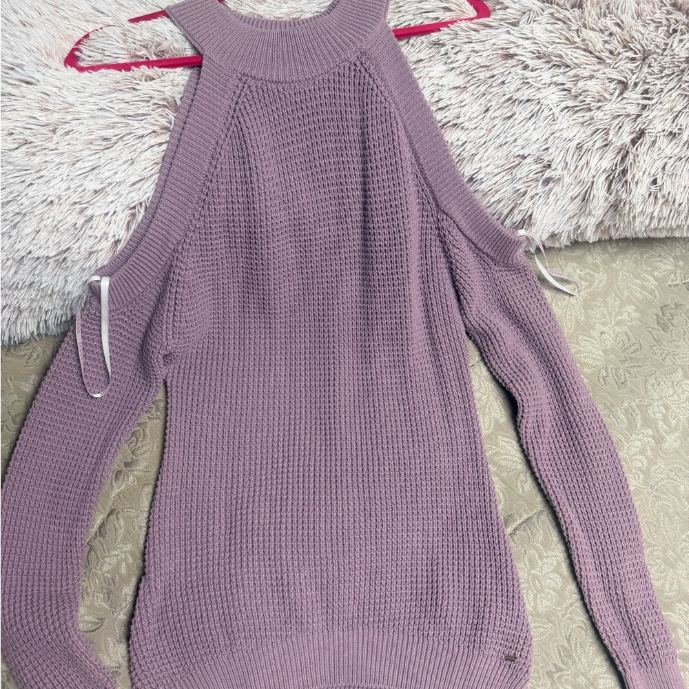 Guess Mauve Open-Shoulder Knit Sweater